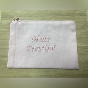 Pink Cosmetic Toiletry Zipper Embroidered Pouch Hello Beautiful